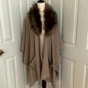 Ralph Lauren Taupe Poncho with Faux Fur Collar